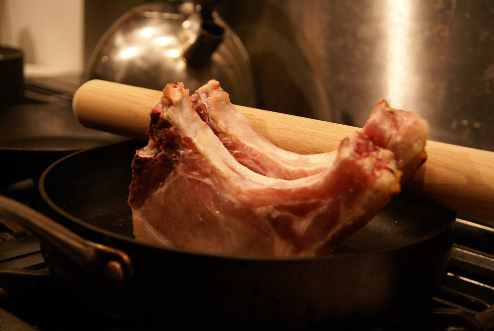 Chuleta de cerdo con salsa de mostaza