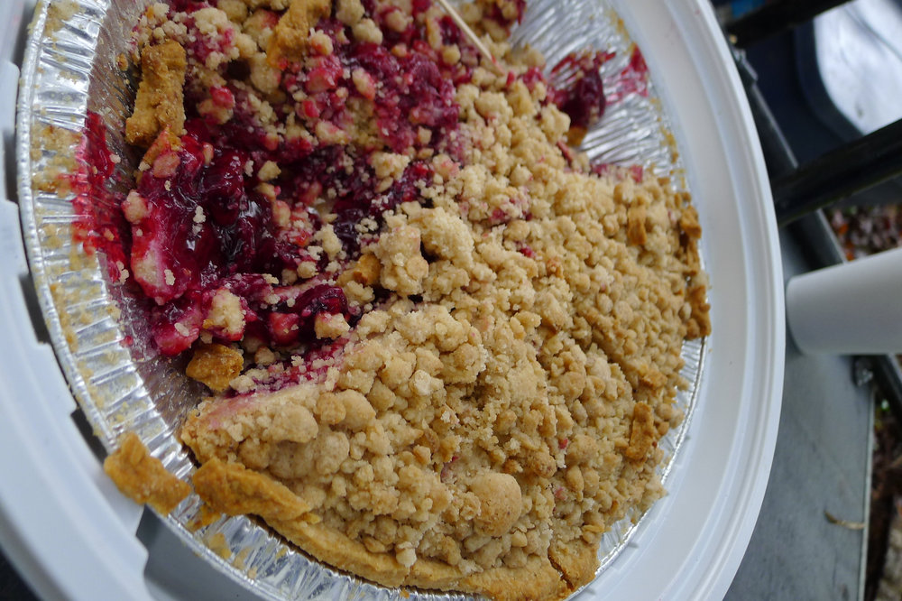 Cherry and pistachio crumble