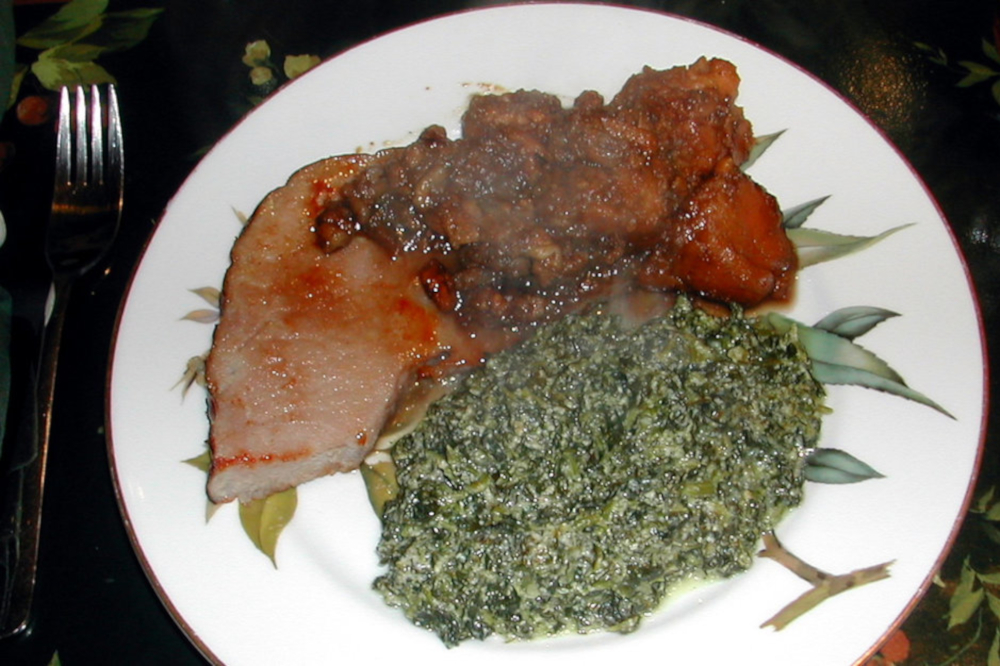 Braised ham with spinach