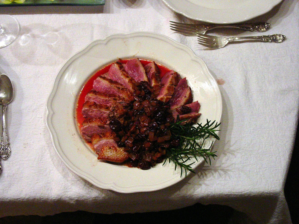 Duck breast with cherries