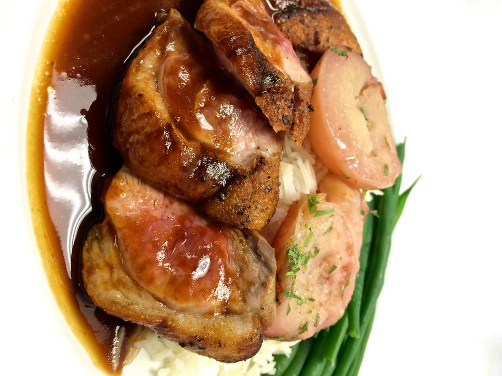 Duck breast with peaches