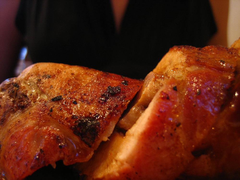 Spit-roasted guinea fowl
