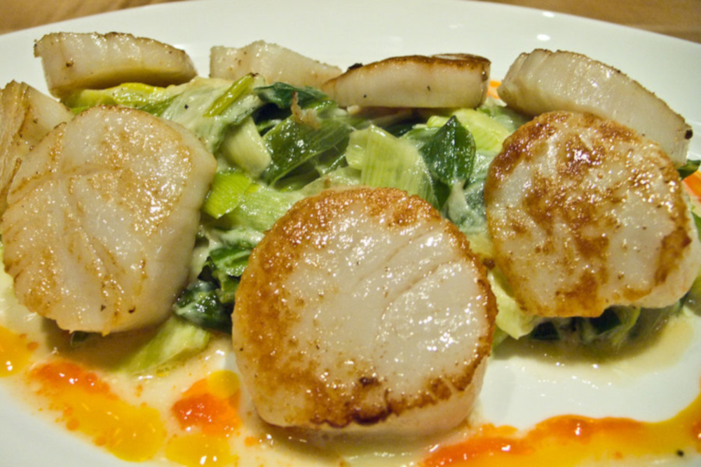 Coquilles Saint-Jacques avec une fondue de poireaux