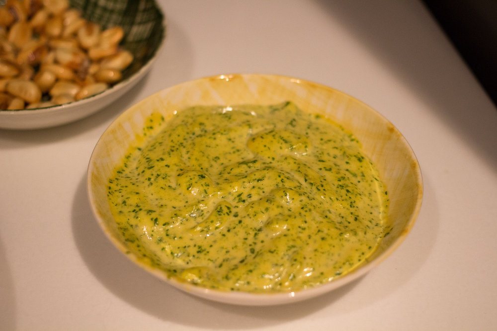 Fish loaf with green sauce