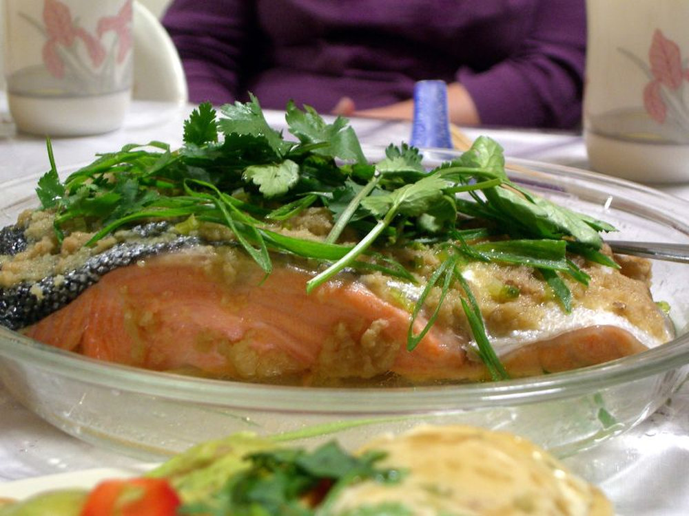 Steamed salmon