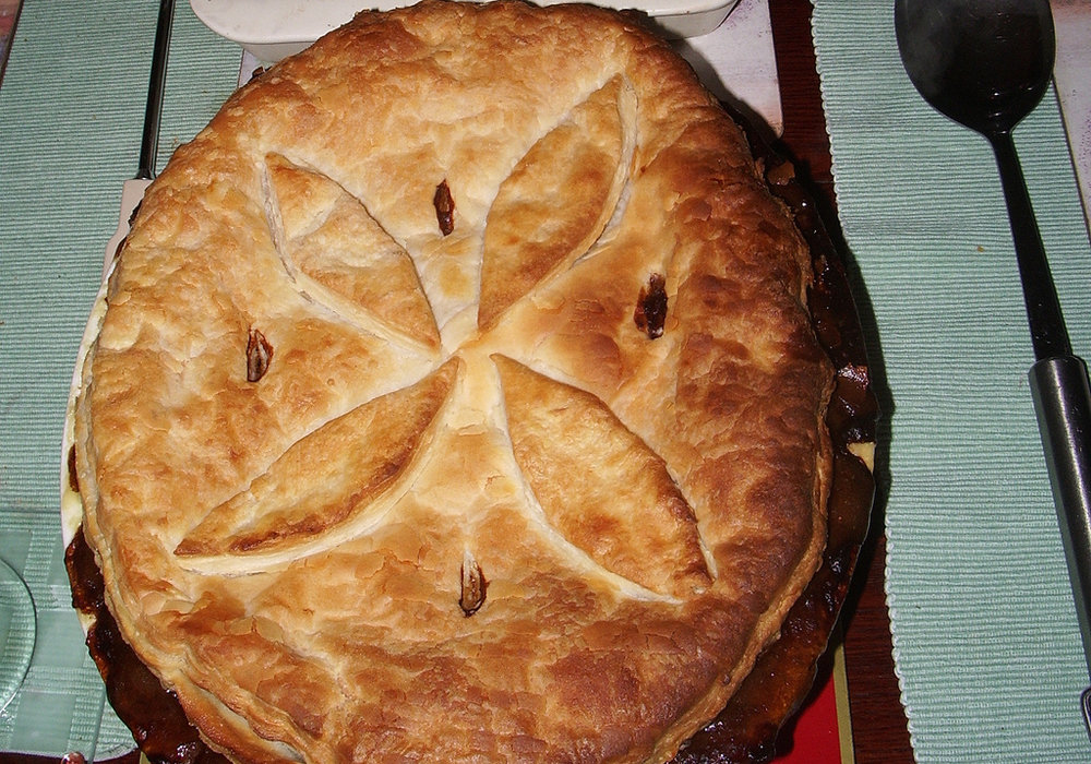 Empanada de puerros y zamburiñas